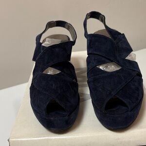 MIA Navy Suede Crisscross Platform Slingback Sandals